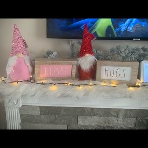 Valentines day rae dunn blocks and matching gnome set with pink and red sequin